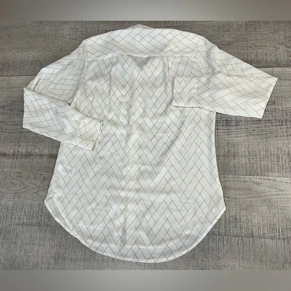 A New Day White Sheer Button Up Long Sleeve Shirt w/ Yellow Plaid Pattern Size S - Picture 3 of 11